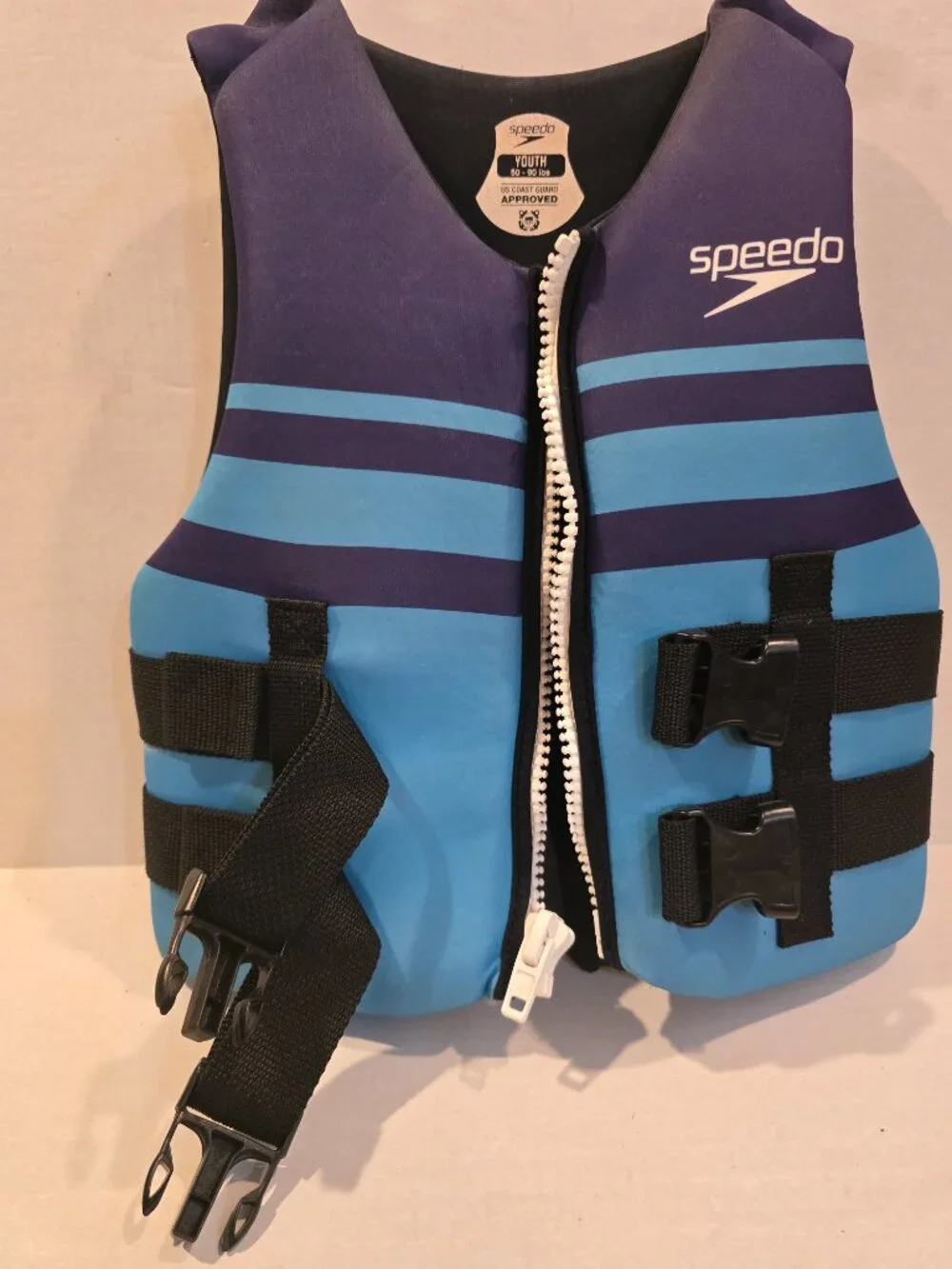 Child Speedo Model 202Y Life Vest 50-90 lbs. Blue White Striped USCG Approved